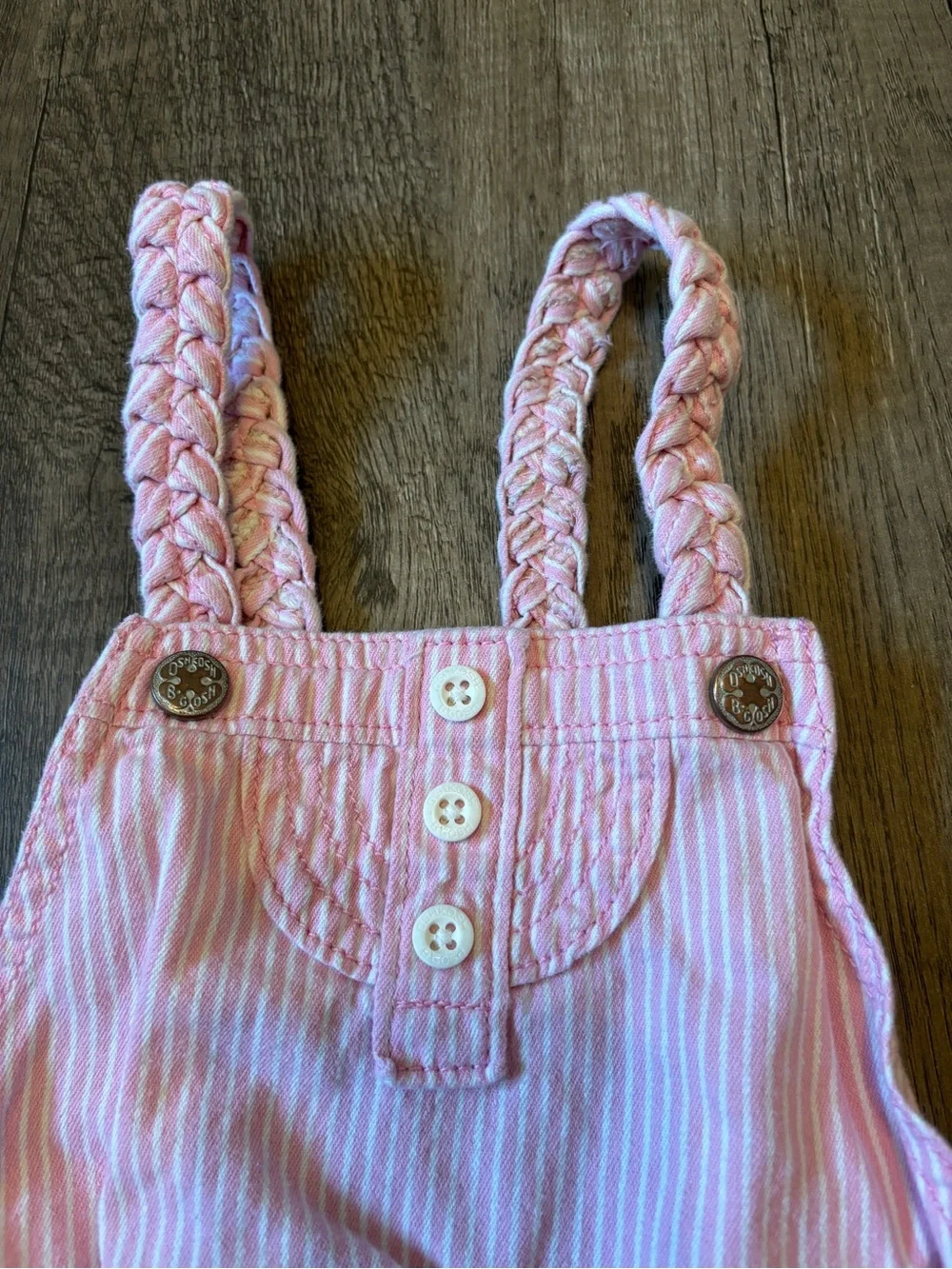 Vintage Y2K 2010s Oshkosh B’Gosh Vestbak Shortalls Overalls Pinstripe Pink 4T